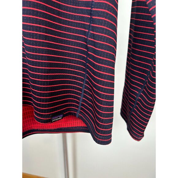Patagonia Capilene Baselayer Shirt Striped M Lightweight Long Red Navy Outdoor - Picture 6 of 7